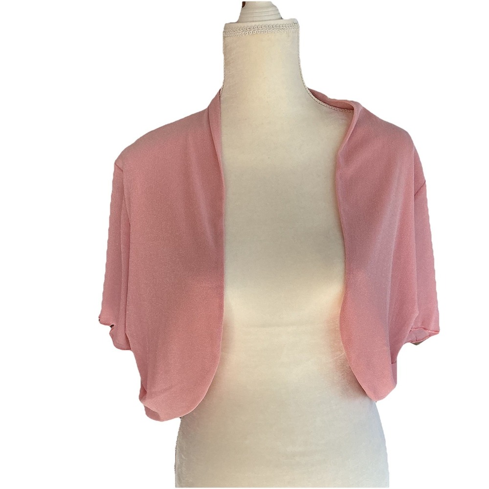 Belle Pogue Pink Iridescent Cropped Shrug Open‎ Sheer Ruffled Sleeve Fairy XL